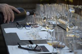 Wine glasses on the desk in the office