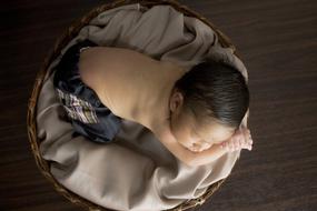 cute baby sleeping in a basket