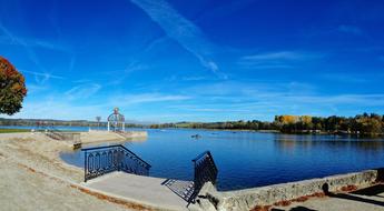 blue lake near the gazebo