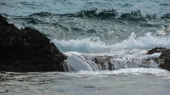 waves of the sea crashing against the rocks