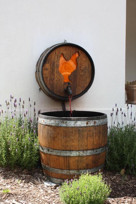 wine barrel with a picture of a chicken