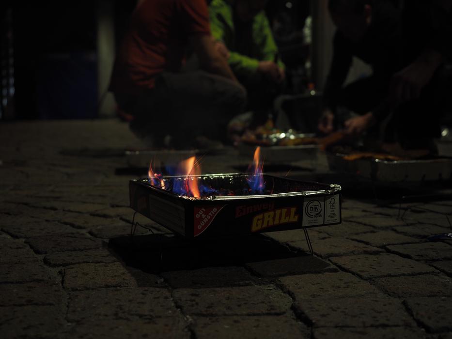 fire burning in the grill