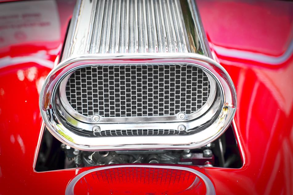 powerful engine on a red car