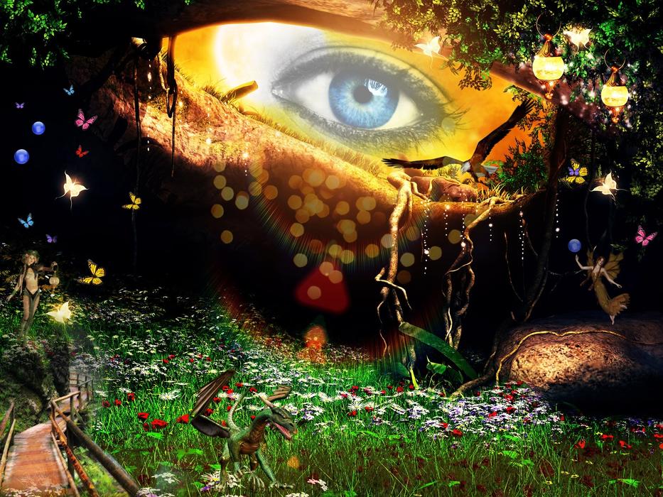 woman eye in colored patterns