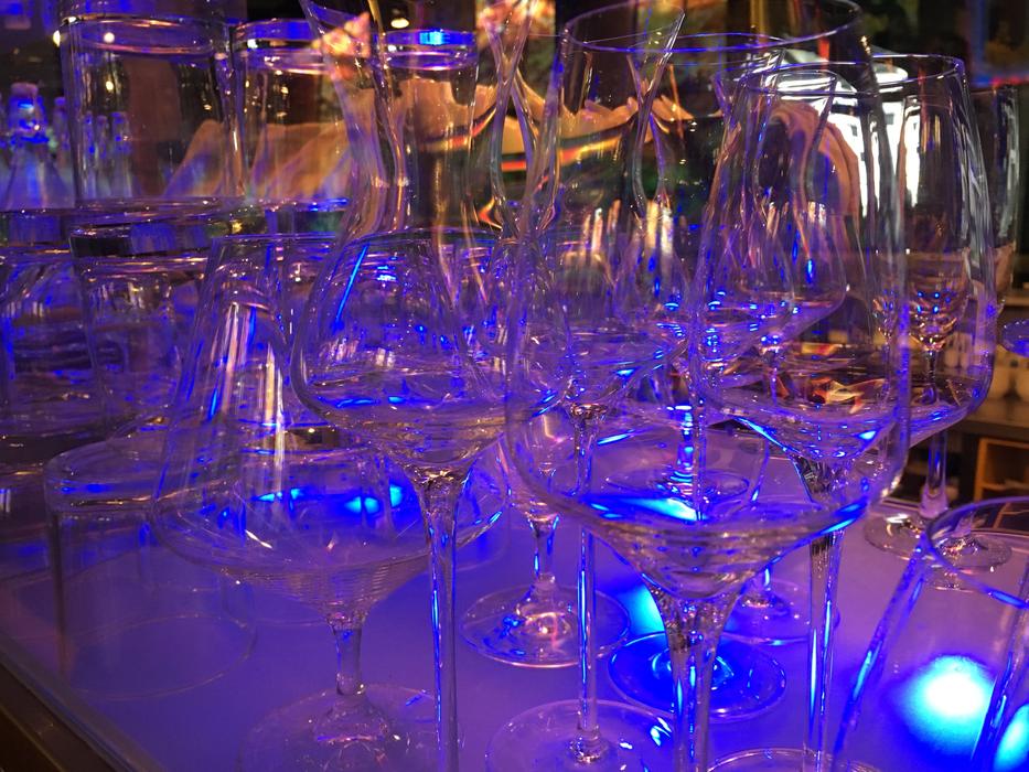 glasses on the table with lights