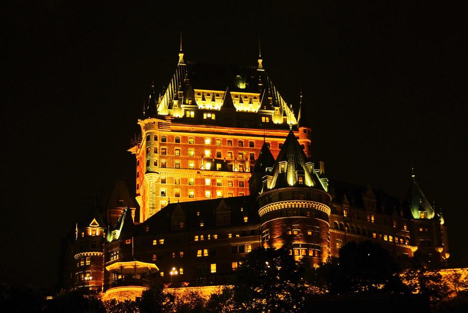 luminous hotel castle in the night