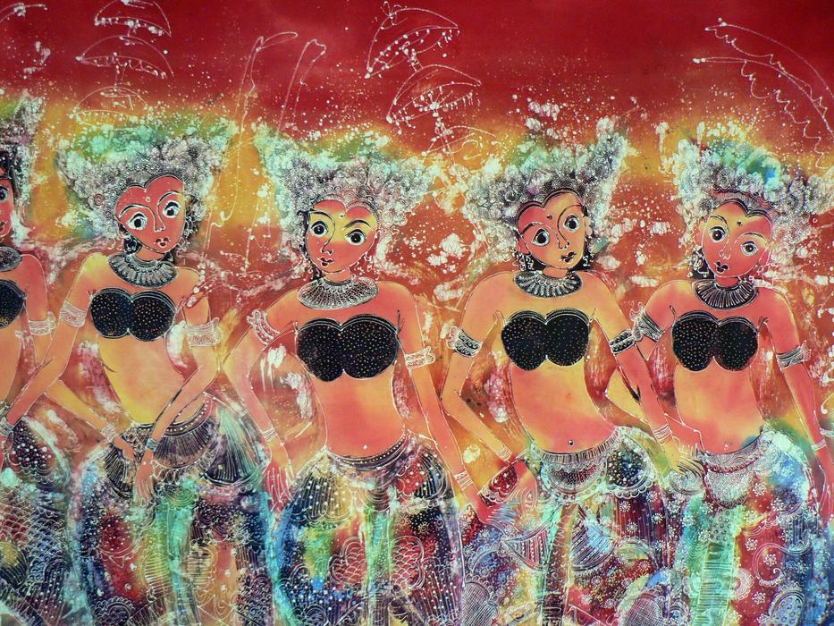 Funny drawing on the wall of girls