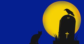 halloween cemetery cat moon drawing
