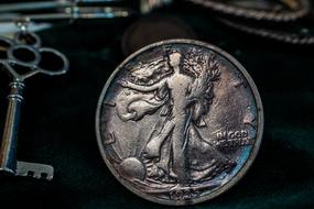 silver coin on the table