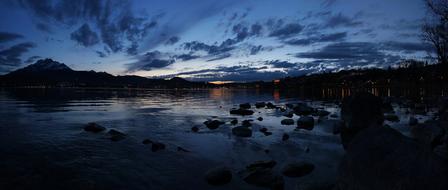 evening lake Sunset switzerland lucerne lights scenery