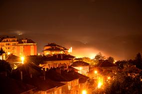 burning lanterns in the city