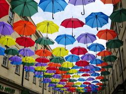 colored umbrellas decorating the street