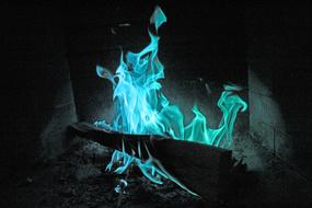 blue fire in the fireplace