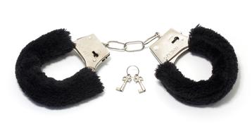 fluffy handcuffs on a white background