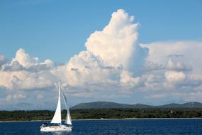 white yacht in a blue lake