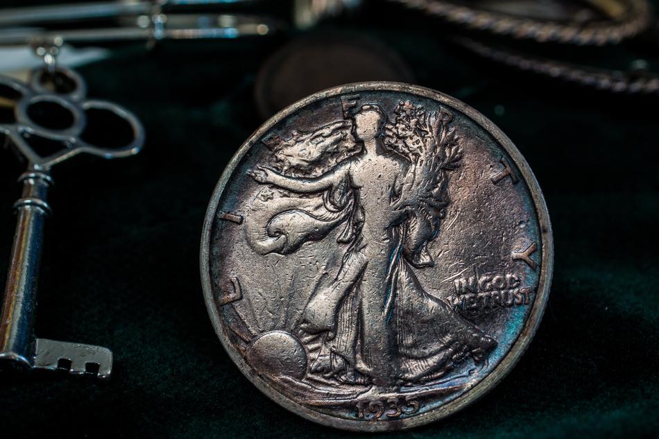 silver coin on the table