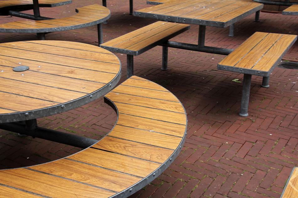 Beer Garden Gastronomy Wood Tables Outside