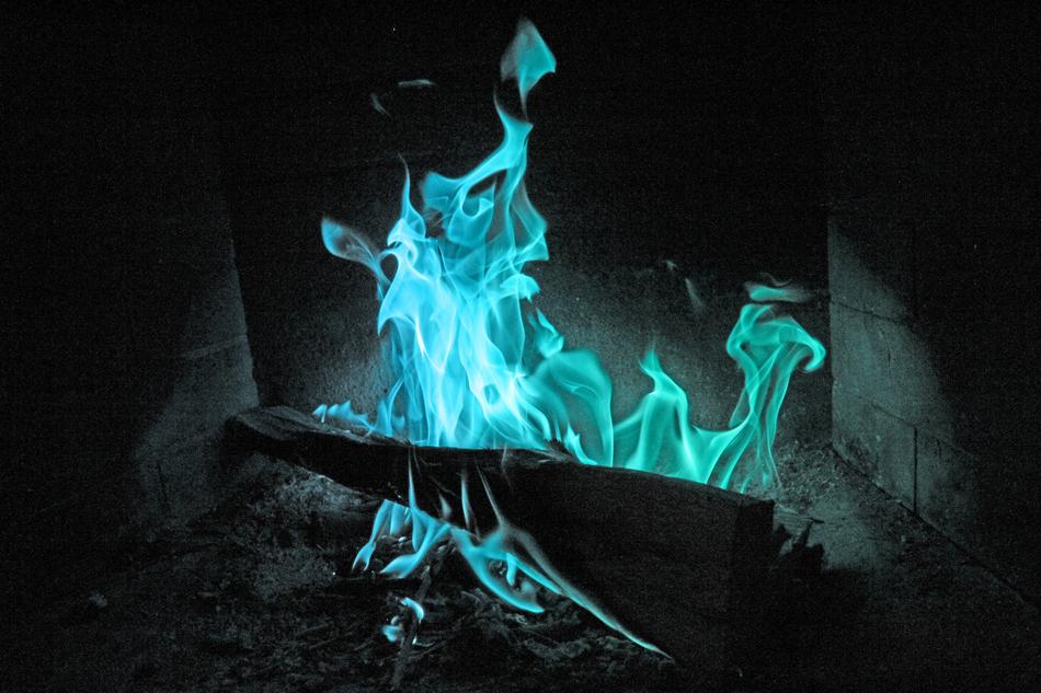 blue fire in the fireplace