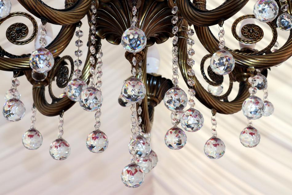 transparent balloons decorating the chandelier