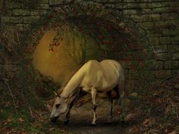 white horse near the tunnel