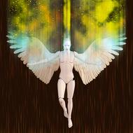 robot angel on a wooden background