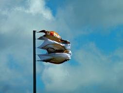 colored flags on a pole against the sky