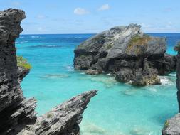 gray rocks on a blue ocean