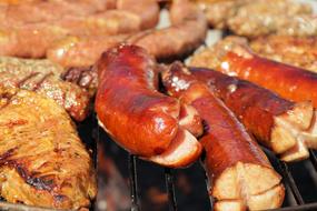 barbecue sausages barbecue meat fried delicious.