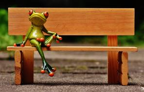 cute frog sits on a bench