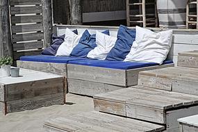 soft cushions on the benches on the terrace