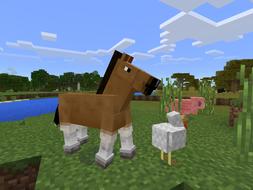 a game of minecraft horse and chicken