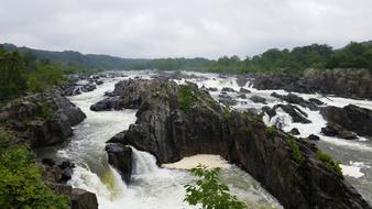 beautiful view of the waterfall on the cliffs