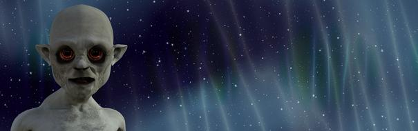 frightening alien on a space background
