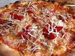 delicious pizza with tomatoes and cheese