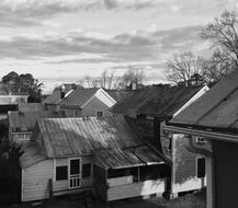 wooden roofs of houses in the village