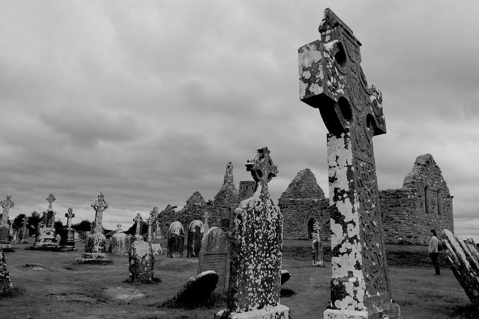 old stone crosses in the cemetery
