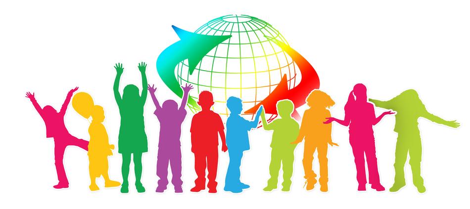 children silhouette cheers globe