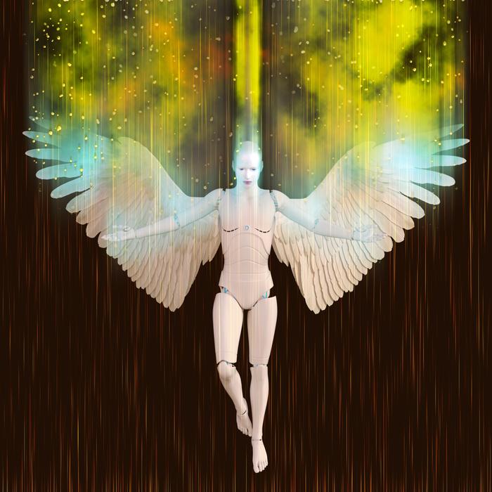 robot angel on a wooden background