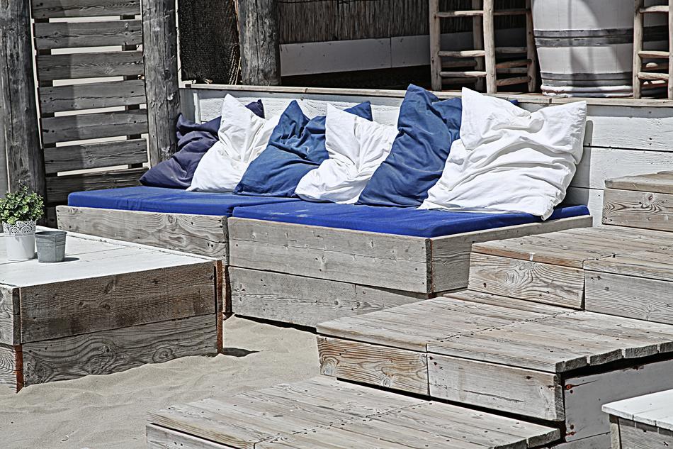 soft cushions on the benches on the terrace