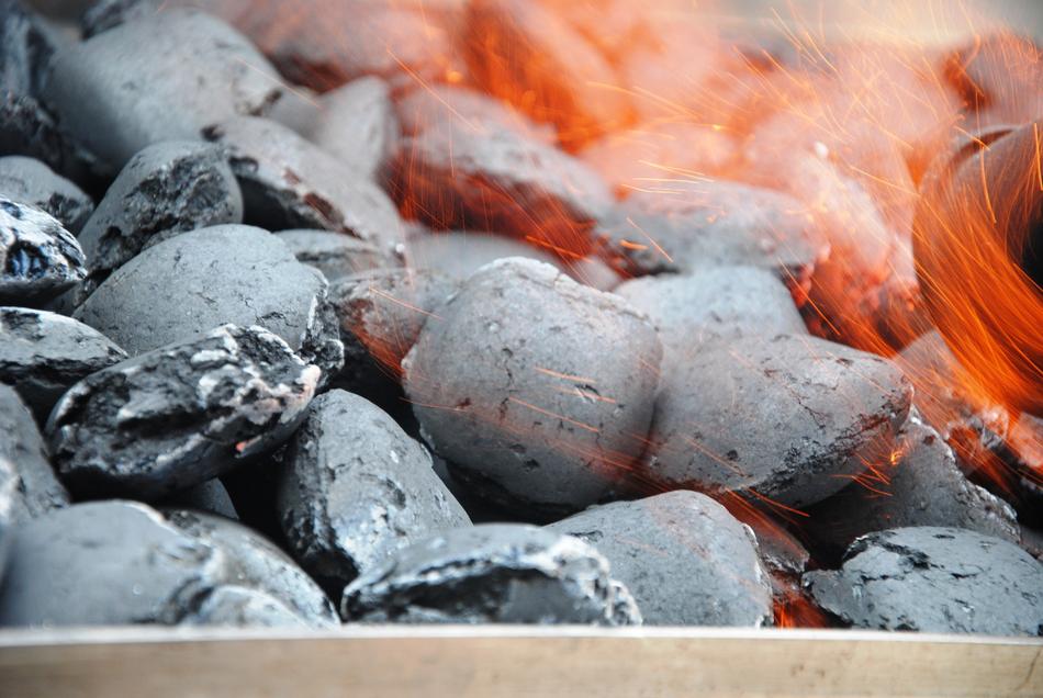 burning stones in the fireplace