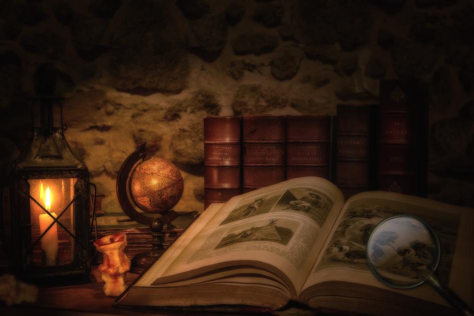 Old Book Lantern Magnifying Glass