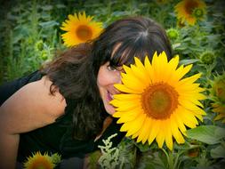 girl happiness flower