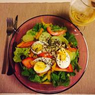 Vegetable salad with eggs and black pepper