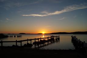 sunset with the sea by the shore