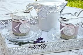 delicious dessert in a pink jar