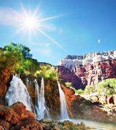 Nature Waterfall Sun