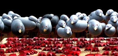 lot of toy grey Birds with red legs