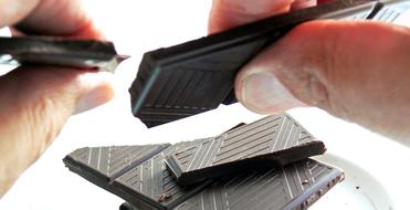Slices of dark chocolate in their hands