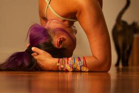 girl does yoga at home
