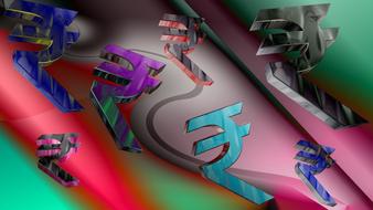 Colorful, 3d rupee signs, at colorful background, clipart